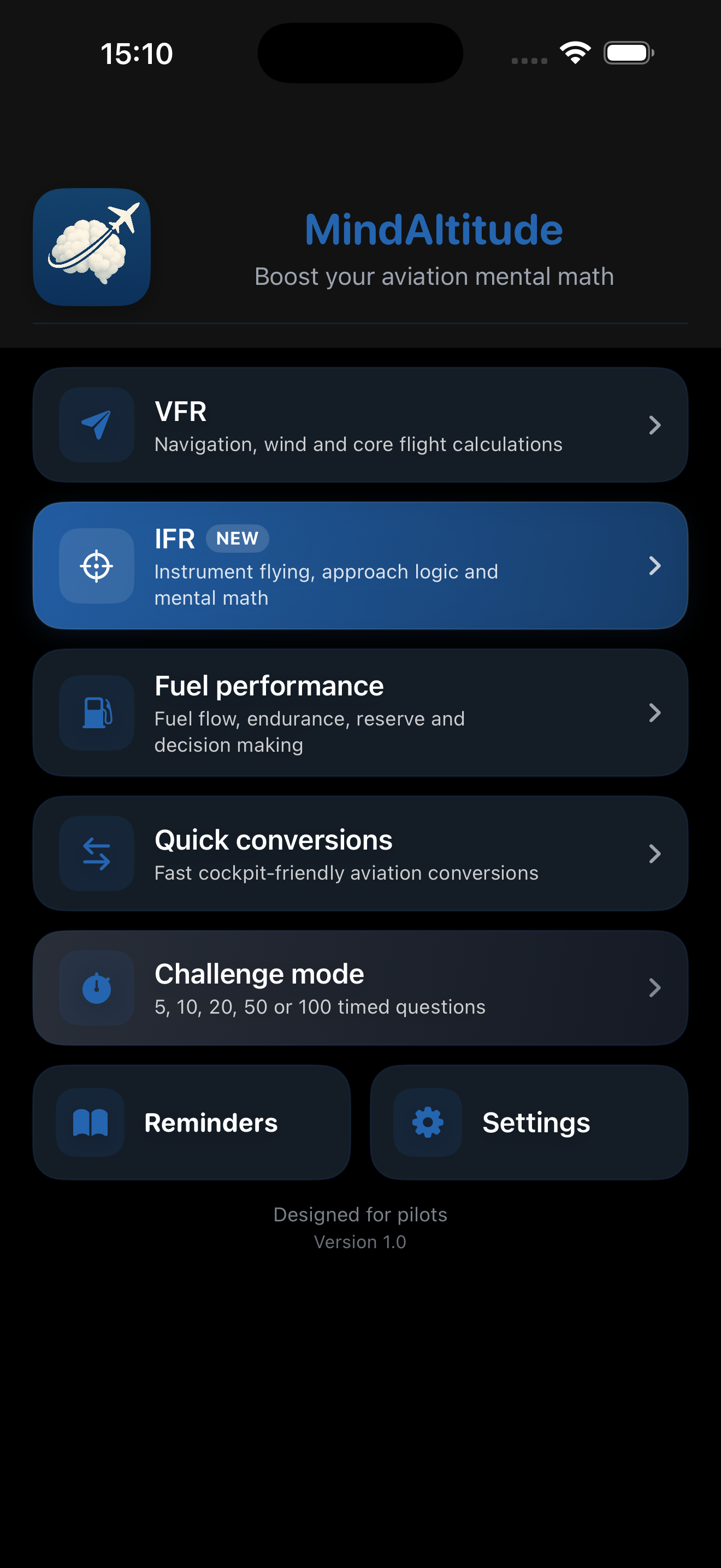 MindAltitude home screen